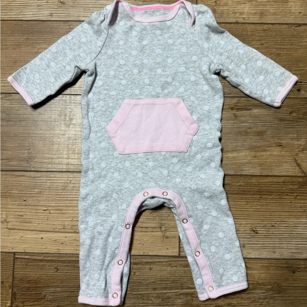 Cloud Island | Gray and Pink Polka Dot Romper | 0-3M
